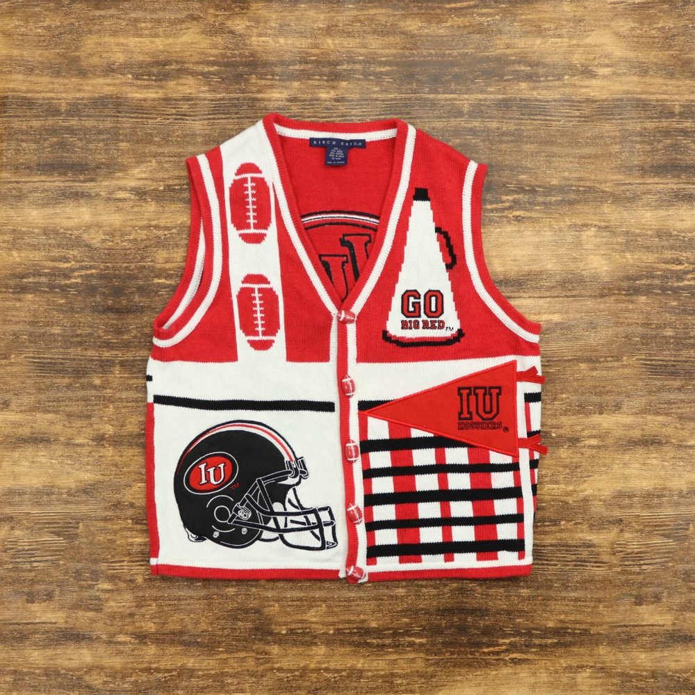 VTG Birch Bros Adult Large Indian University Hoosiers Sweater Vest Football Red